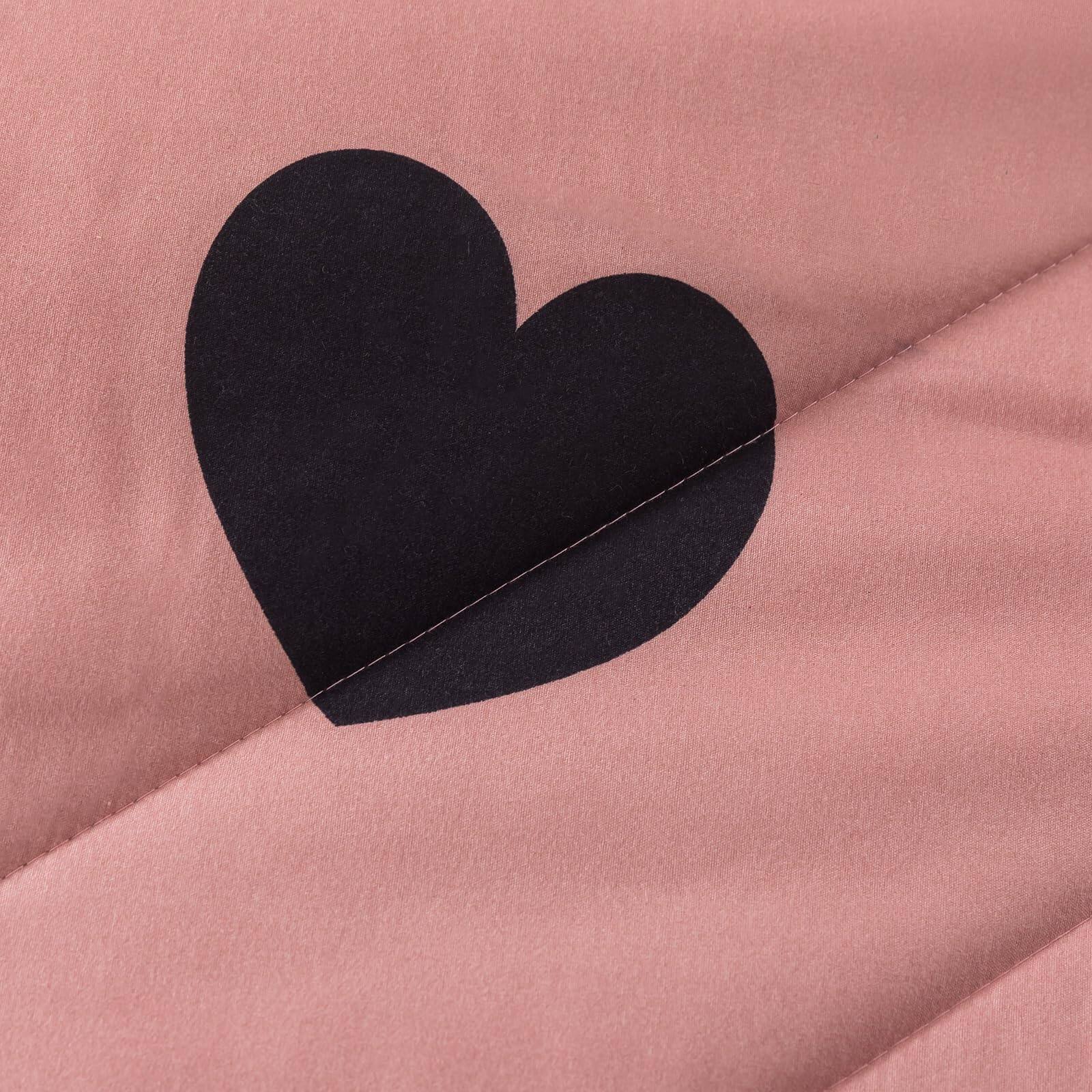 Alt View 5. Dapper Styles - Queen Comforter Set Cameo Cute Love Heart Bedding For All Seasons Geometric Soft Microfiber With Pillowshams - Pink-King.