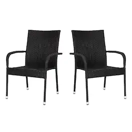 Emma + Oliver - Sala Stacking All-Weather Wicker Wrapped Powder Coated Steel Patio Club Chairs for Indoor and Outdoor Use - Black
