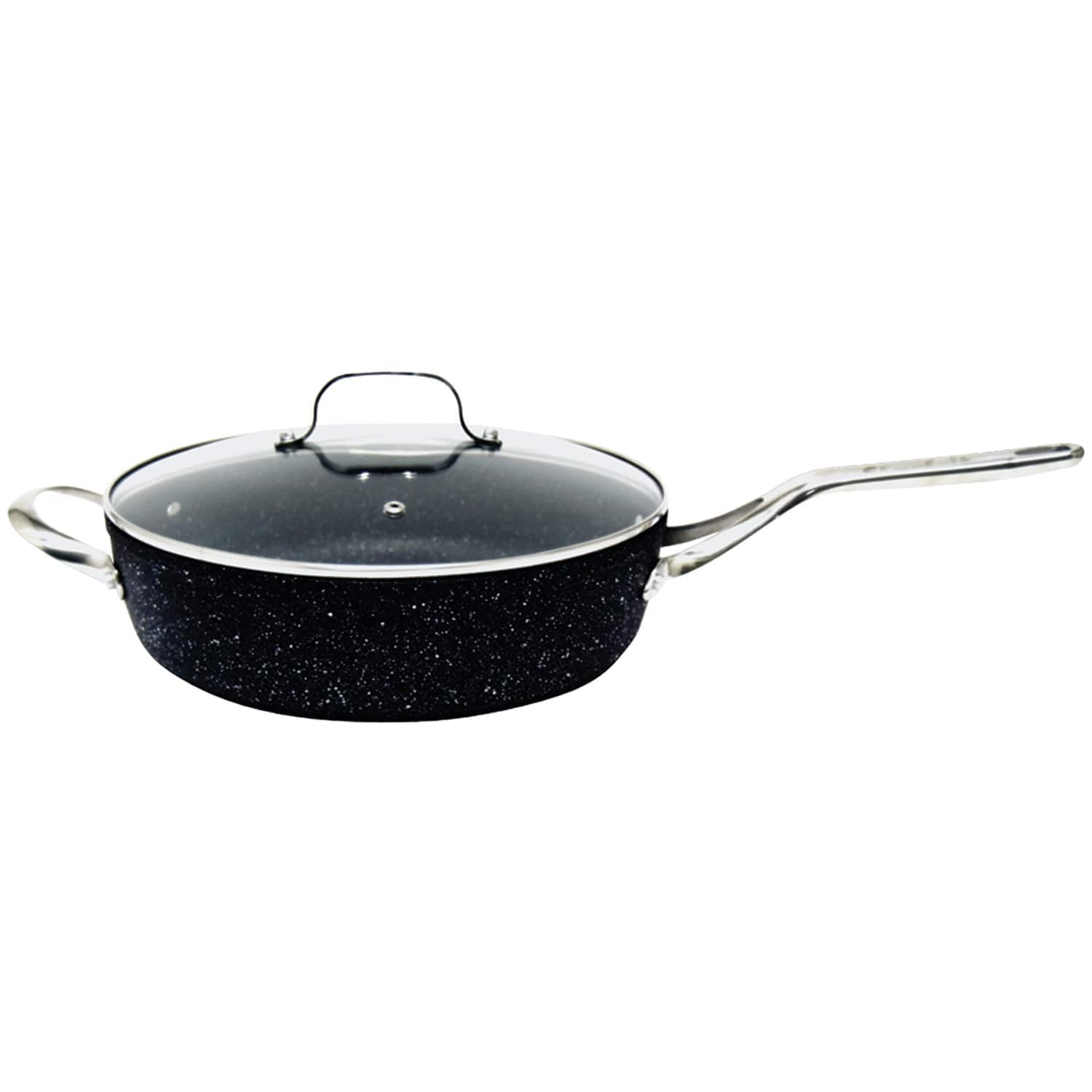 THE ROCK by Starfrit - 060318-003-0000 11", 4.7-quart Deep Saute Pan With Glass Lid & Stainless Steel Handles - Black