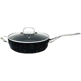 THE ROCK by Starfrit - 11" 4.7-Quart Deep Sauté Pan with Glass Lid, Stainless Steel Handles - Black