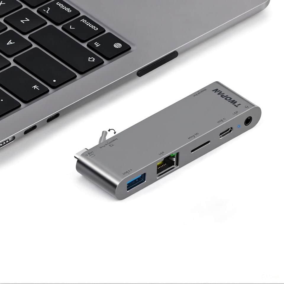 TWOPAN - USB C Hub Multiport Adapter for MacBook Pro M3 M2 M1, 5-in-1 USB C to Ethernet Docking Station