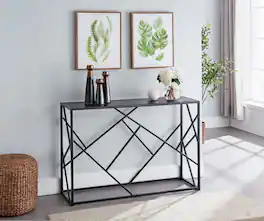 Kings Brand Furniture - Macon Modern Console Sofa Table, Metal Frame & Gray Wood - Black