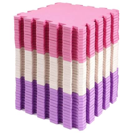 Front. BalanceFrom Fitness - BalanceFrom Fitness 16 Tile Thick Interlocking Puzzle Foam Exercise Play Mat - Pink/Purple/Beige.