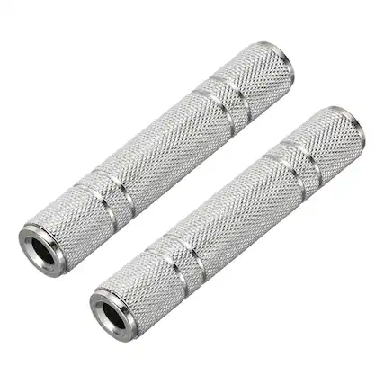 Front. Unique Bargains - 2pcs 6.35mm F to F TRS Connector Stereo Zinc Alloy Nickel Adapter for Mics/Guitars/Speakers/pcs Signal Conversion - Silver.