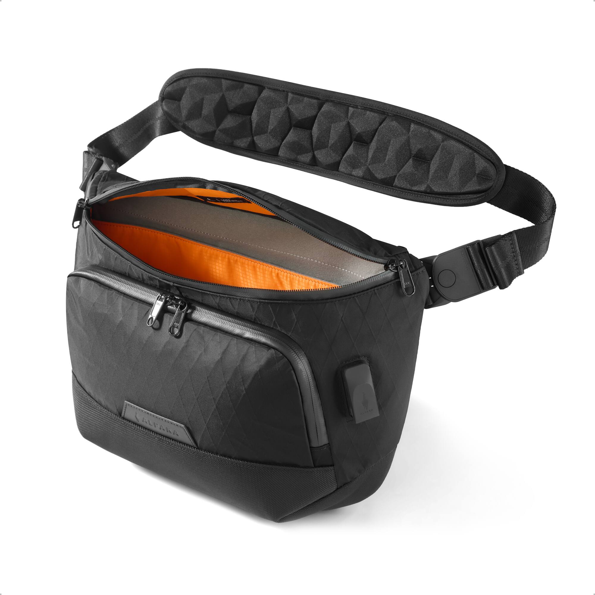 Front. ALPAKA - Bravo Sling Max V2 Laptop Sling Bag for Men, Fits 14" MacBook Pro + 12.9" iPad Pro, RFID, Lockable Zippers, USB-C - Black X-Pac VX21.