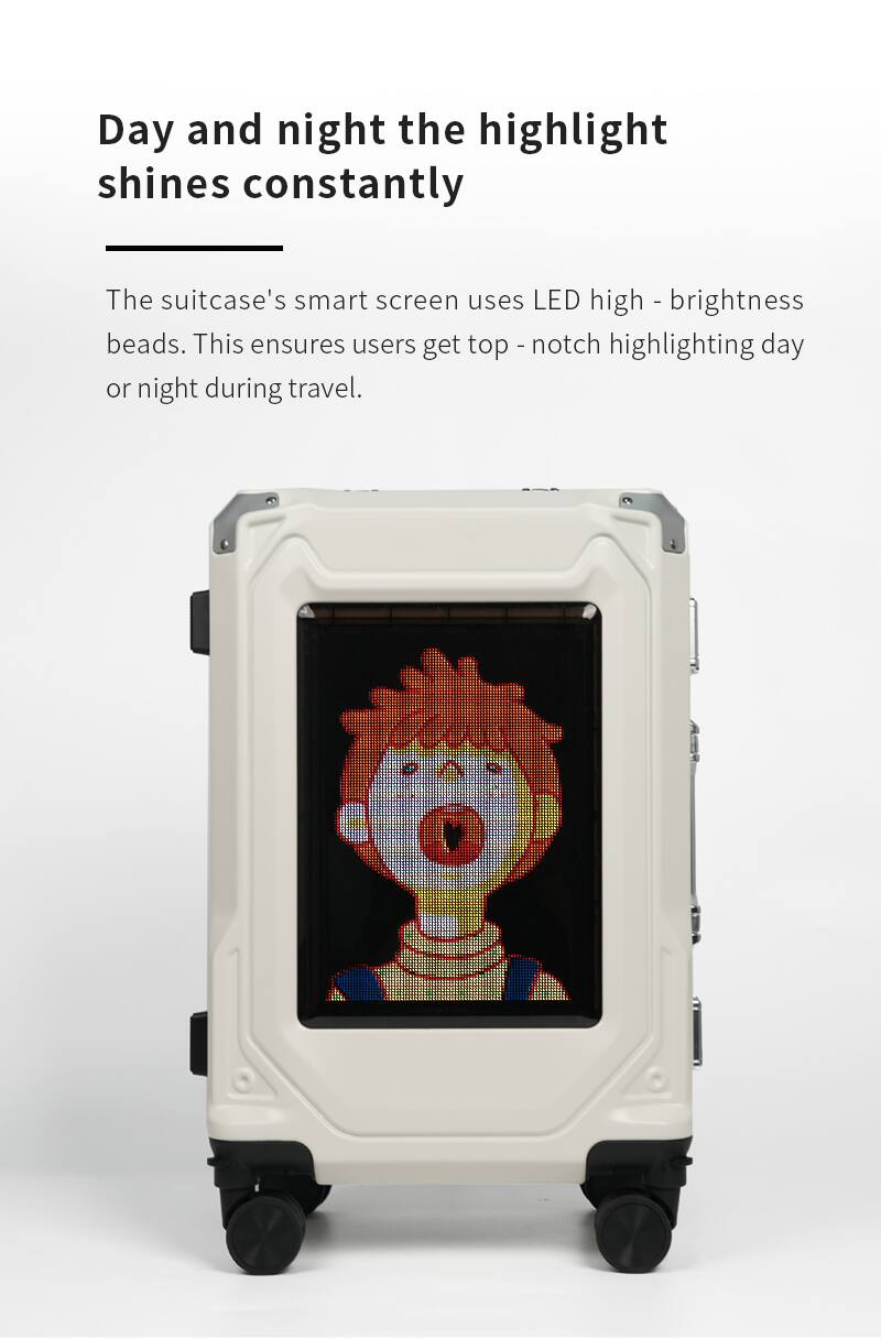 Day and night the highlight shines constantly

The suitcase's smart screen uses LED high-brightness beads. This ensures users get top-notch highlighting day or night during travel.