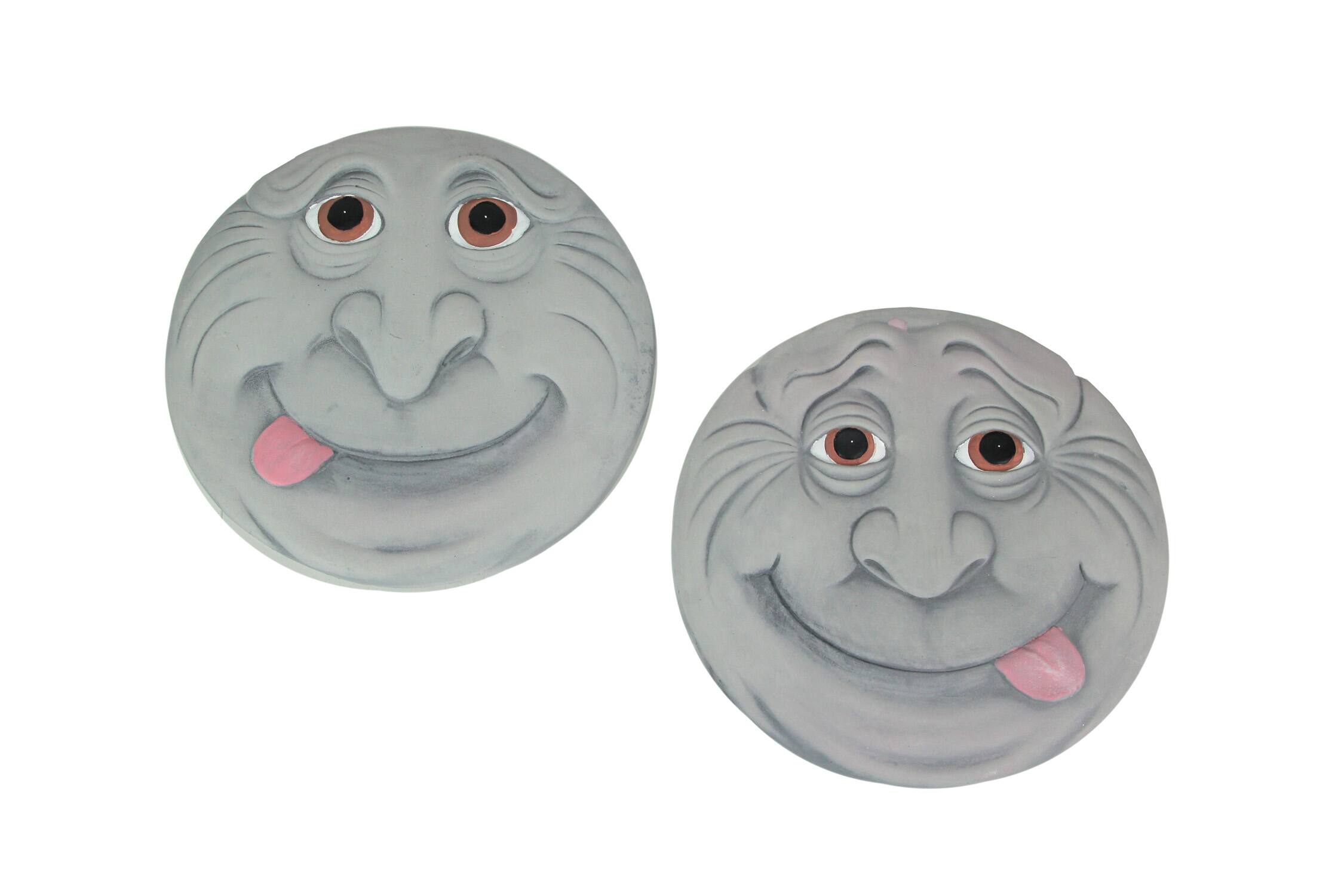 Front. Things2Die4 - Set of 2 Silly Garden Gnome Cement Stepping Stones 10.25 Inch Diameter - Multicolored.