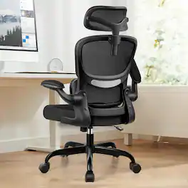 Brick Attic - High Back Ergonomic Office Chair with Lumbar Support and Adjustable Headrest, Computer Chair with Flip-up Armrests - Black