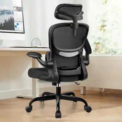 Front. Brick Attic - High Back Ergonomic Office Chair with Lumbar Support and Adjustable Headrest, Computer Chair with Flip-up Armrests - Black.