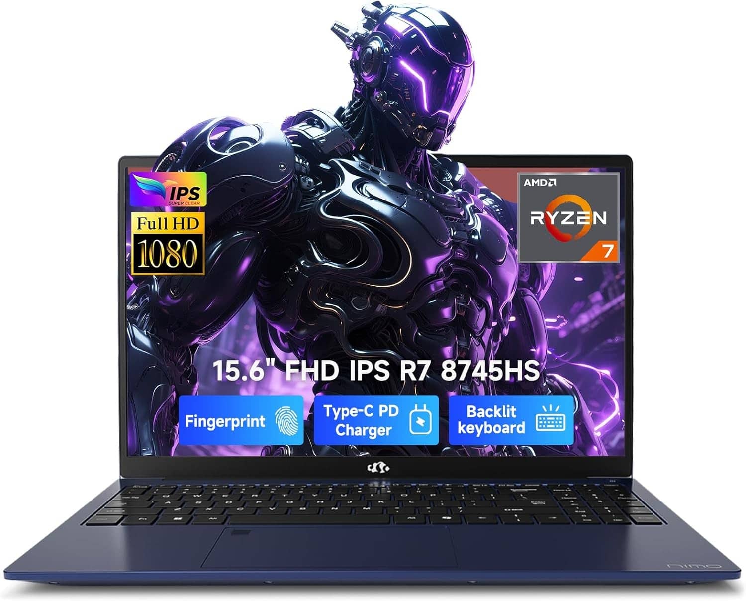 NIMO - 15.6" IPS FHD-Gaming-Laptop, AMD Ryzen 7 8745HS 16GB DDR5 RAM 1TB SSD 4.9GHz Radeon 780M Graphics 100W USB-C 4.0 - Blue