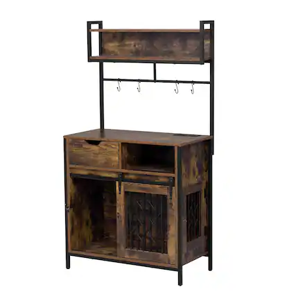 Front. Dexmalle - Dexmalle-2 IN 1 31.5"L Dog Crate Kitchen Cabinet with Storage,Small-sized Dogs up to 40lbs-Rustic Brown.