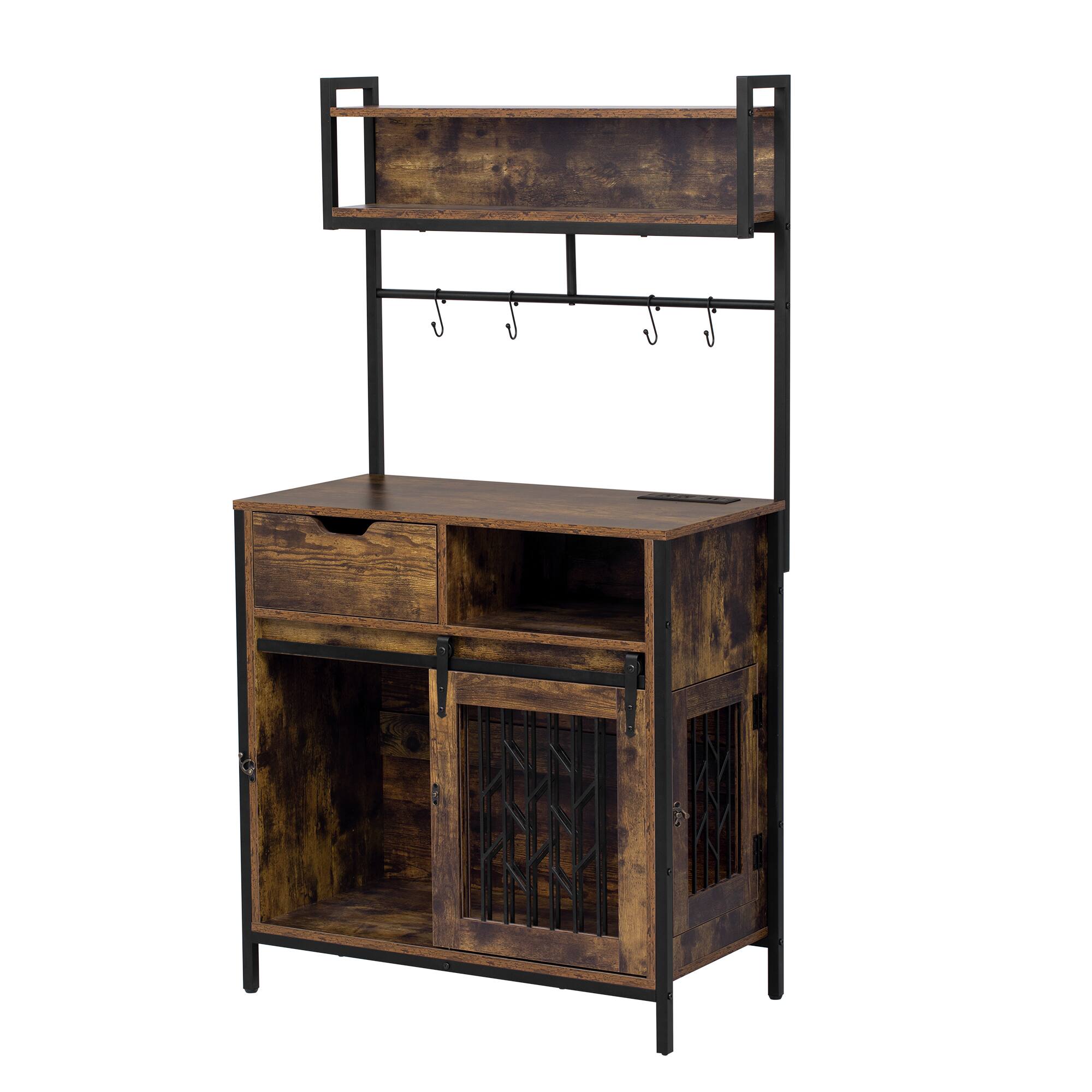 Front. Dexmalle - Dexmalle-2 IN 1 31.5"L Dog Crate Kitchen Cabinet with Storage,Small-sized Dogs up to 40lbs-Rustic Brown.