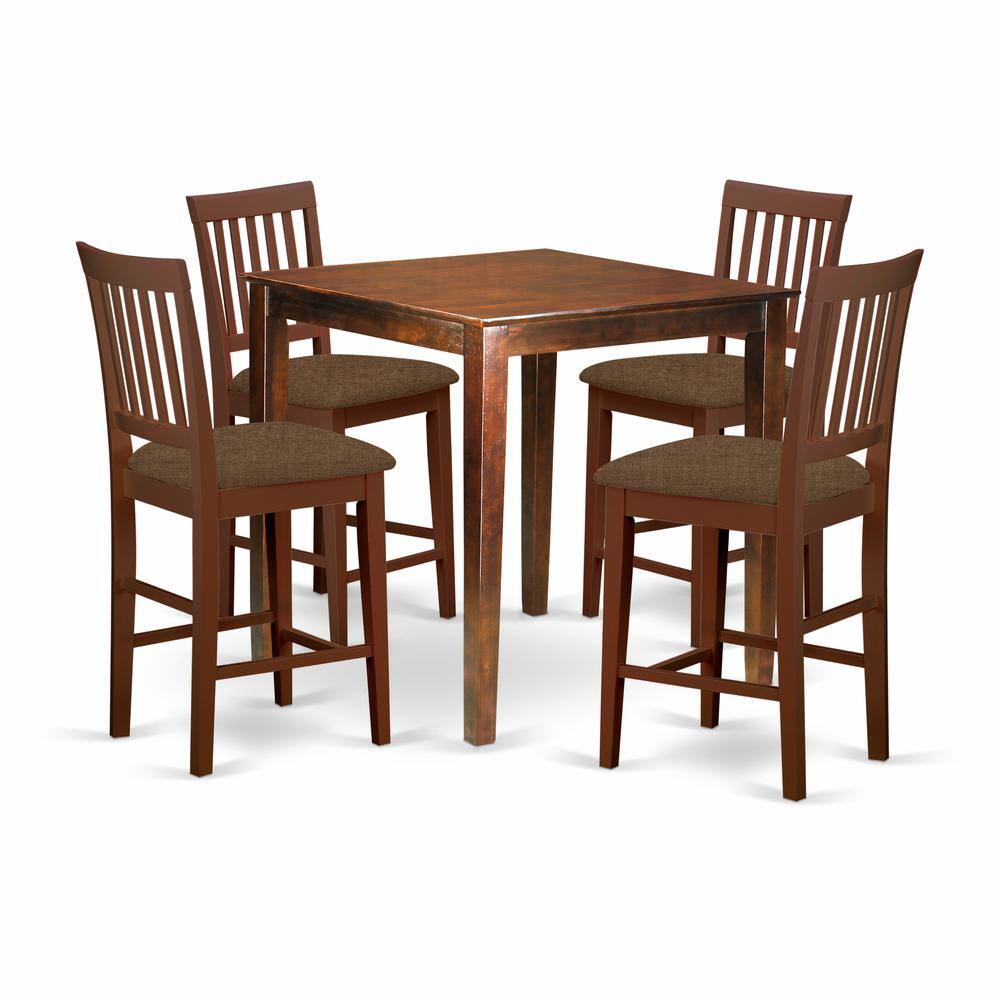 Back. East West Furniture - VERN5-MAH-C 5 PC Counter height Table set-Square counter height Table and 4 counter height Chairs - Mahogany.