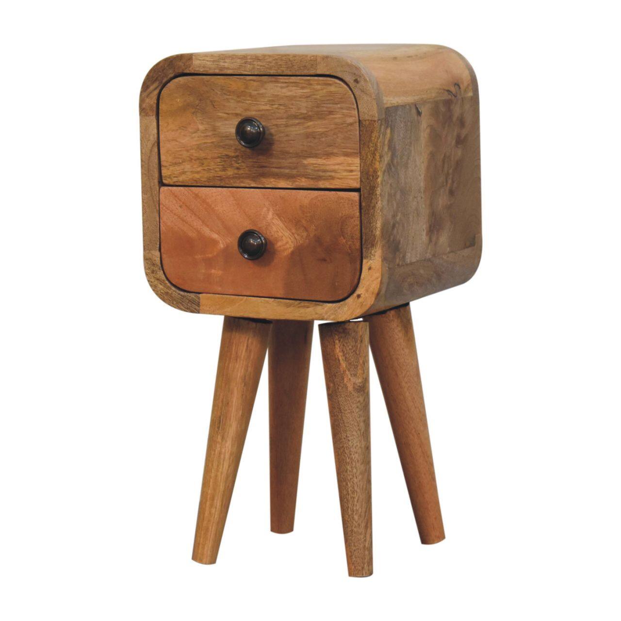 Left. Artisan Furniture - Artisan Furniture Solid Wood Extra Mini Curved Oak-ish Bedside, 2 Drawers, Nordic Legs, Light Brown - Oak.