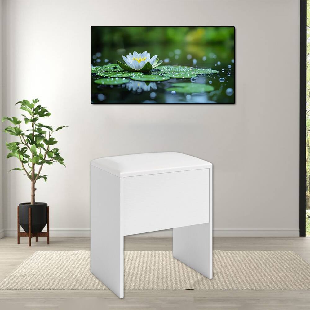 Hivvago - Flip-Top Storage Vanity Stool with Cushioned Padded Seat - White