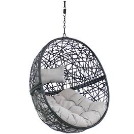 Sunnydaze - Black Resin Wicker Round Hanging Egg Chair with Cushions - Gray