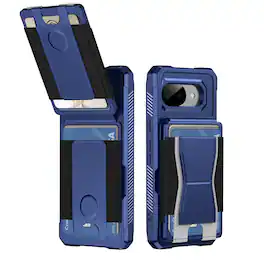 Dteck - Rugged Wallet Case for Google Pixel 10a, Shockproof Protective Cover with Elastic Card Holder and Kickstand - Darkblue