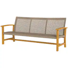 Outsunny - Wicker Outdoor Couch Patio Sofa, Acacia Wood Patio Furniture with Steel Seat Armrests - Teak
