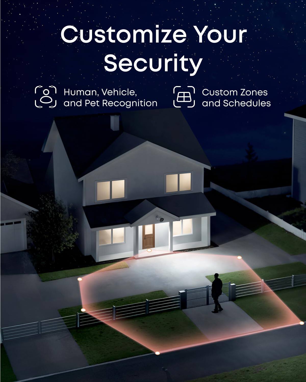Customize Your Security

- Human, Vehicle, and Pet Recognition
- Custom Zones and Schedules