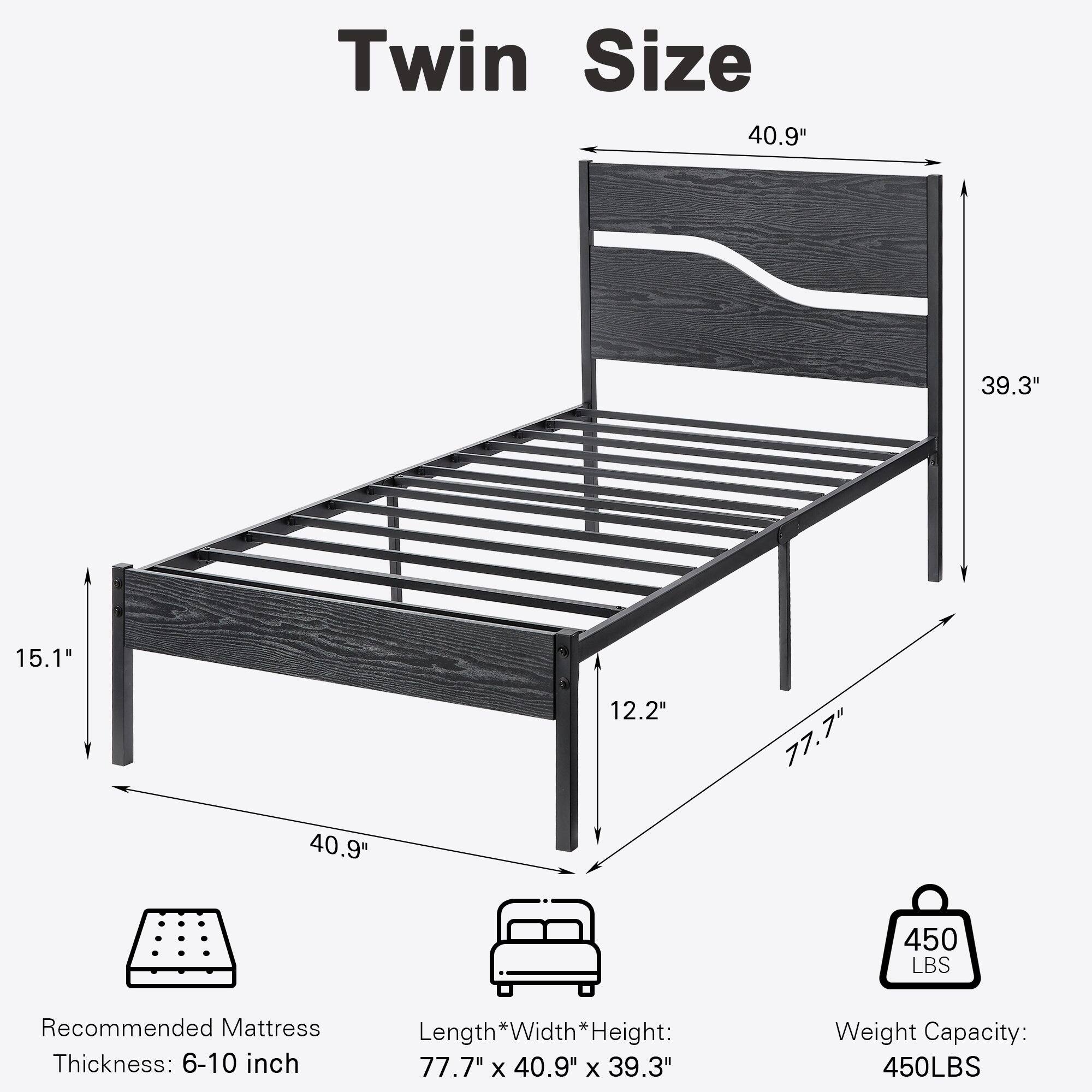 Twin Size

- Length * Width * Height: 77.7" x 40.9" x 39.3"
- Recommended Mattress Thickness: 6-10 inch
- Weight Capacity: 450 LBS