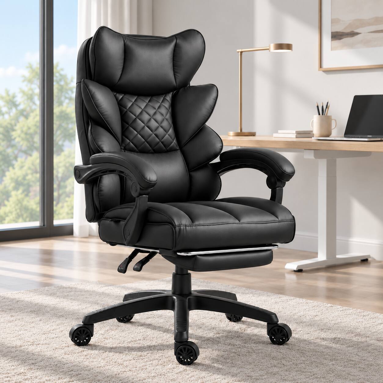 Angle. Dowinx - Dowinx Big and Tall Office Chair with Pocket Spring Cushion,High Back Computer Gaming Chairs with Adjustable Armrests - Black.