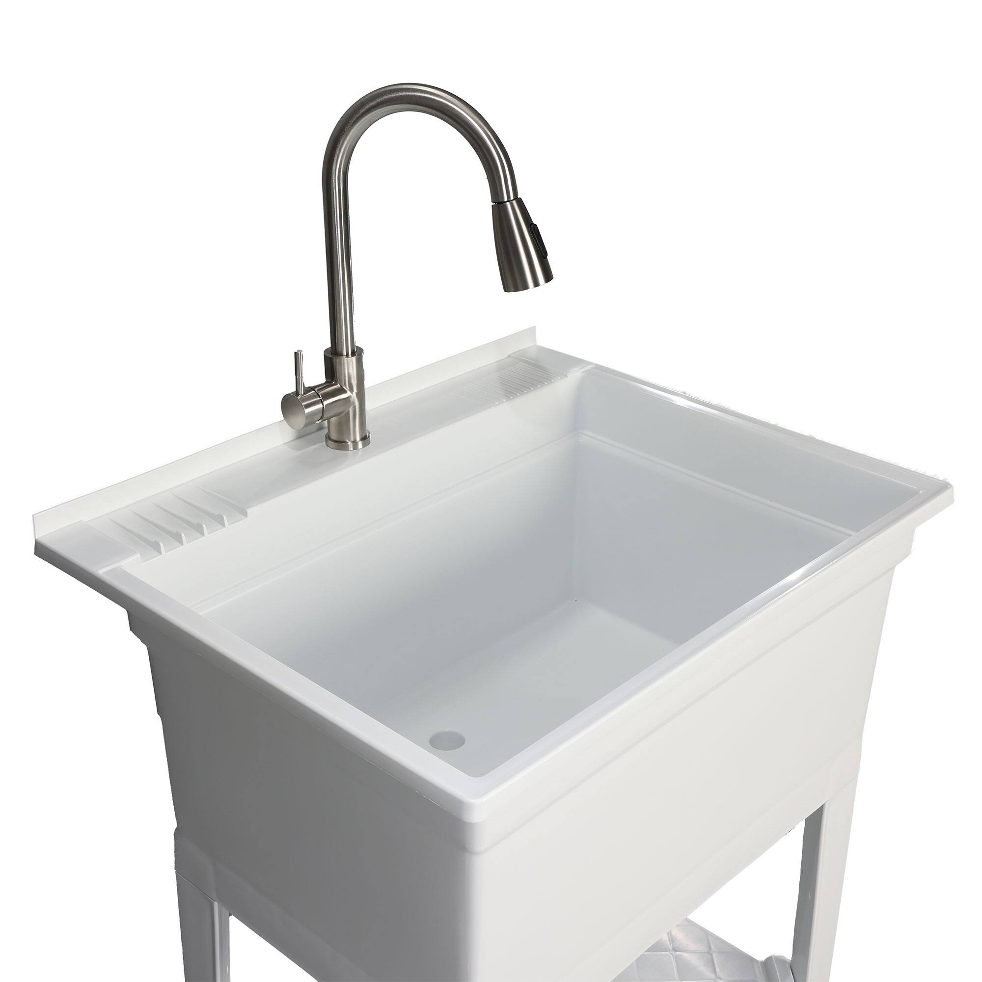 Alt View 7. UTILITYSINKS - UTILITYSINKS Plastic 30” Freestanding Utility Tub Sink with Pull Faucet, White - White.