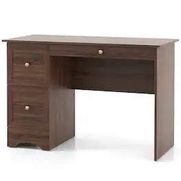 Ecooso - Computer Desk with 2 Drawers, Wood Writing Workstation for Home Office and Study - Brown