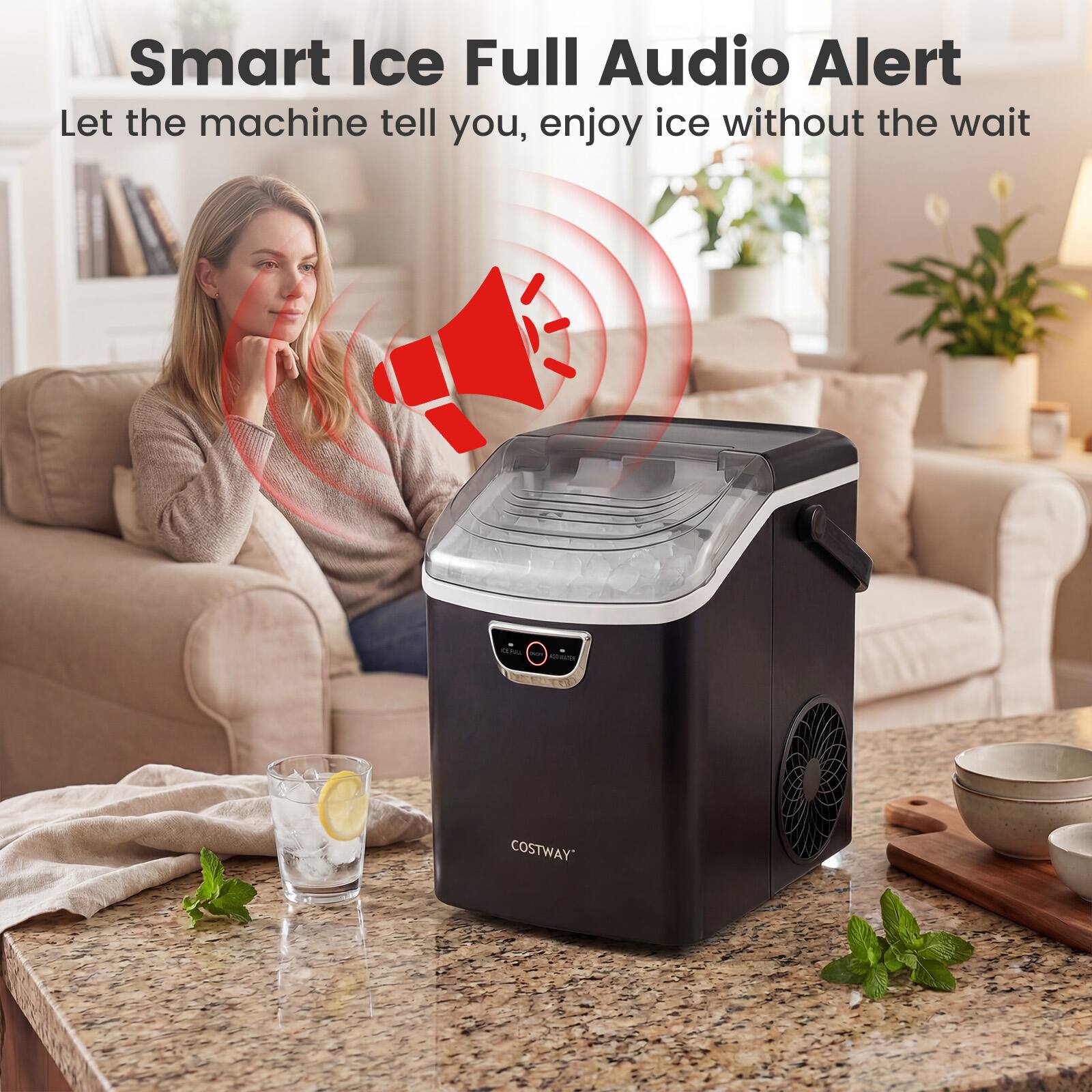 Smart Ice Full Audio Alert  
Let the machine tell you, enjoy ice without the wait  
COSTWAY