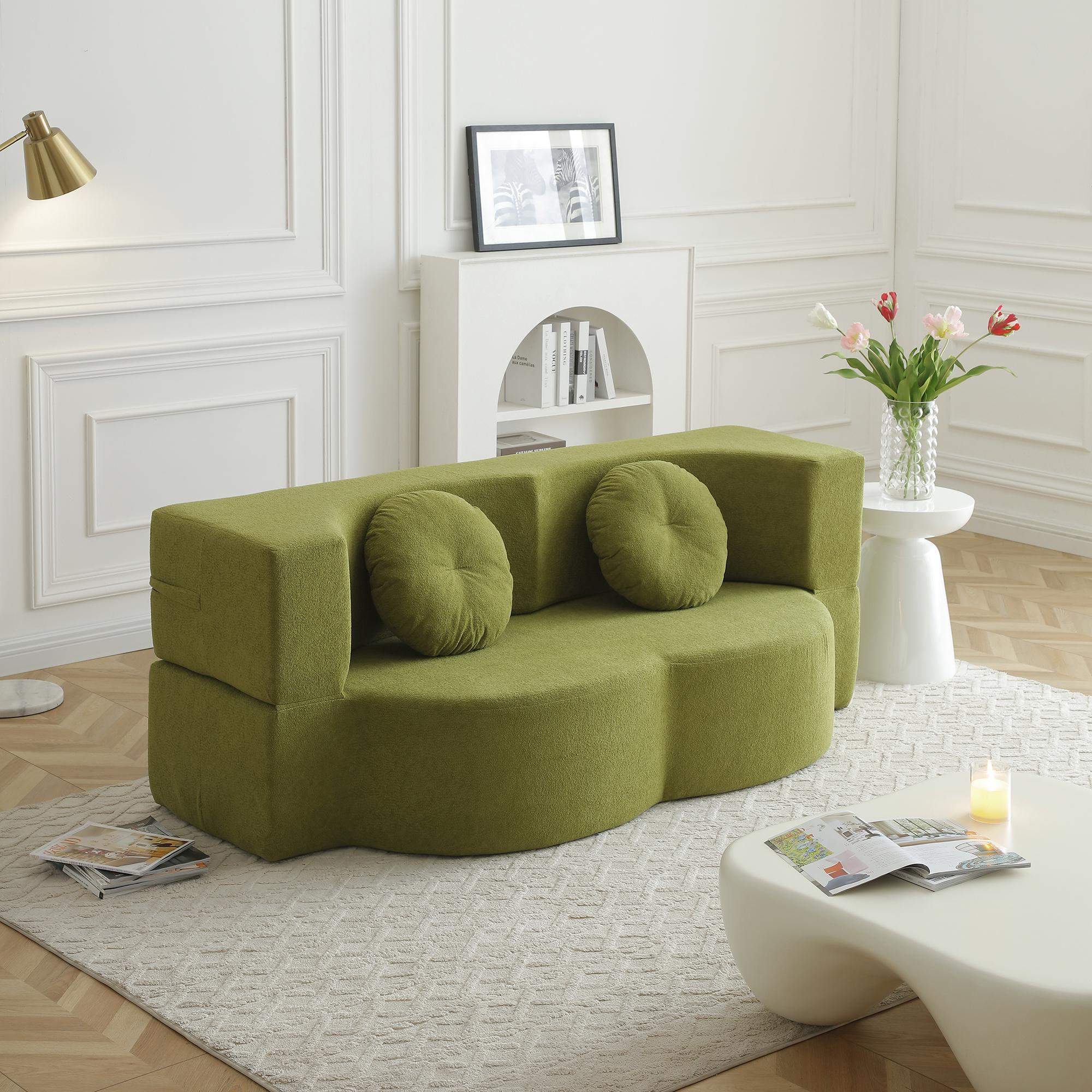 Angle. Roomtec - 2in1 Folding Sofa Bed with Pillow Twin Sleeper Sofa Floor Futon Loveseat Couch Foam Folding Mattress Sleeper for Living - Green.