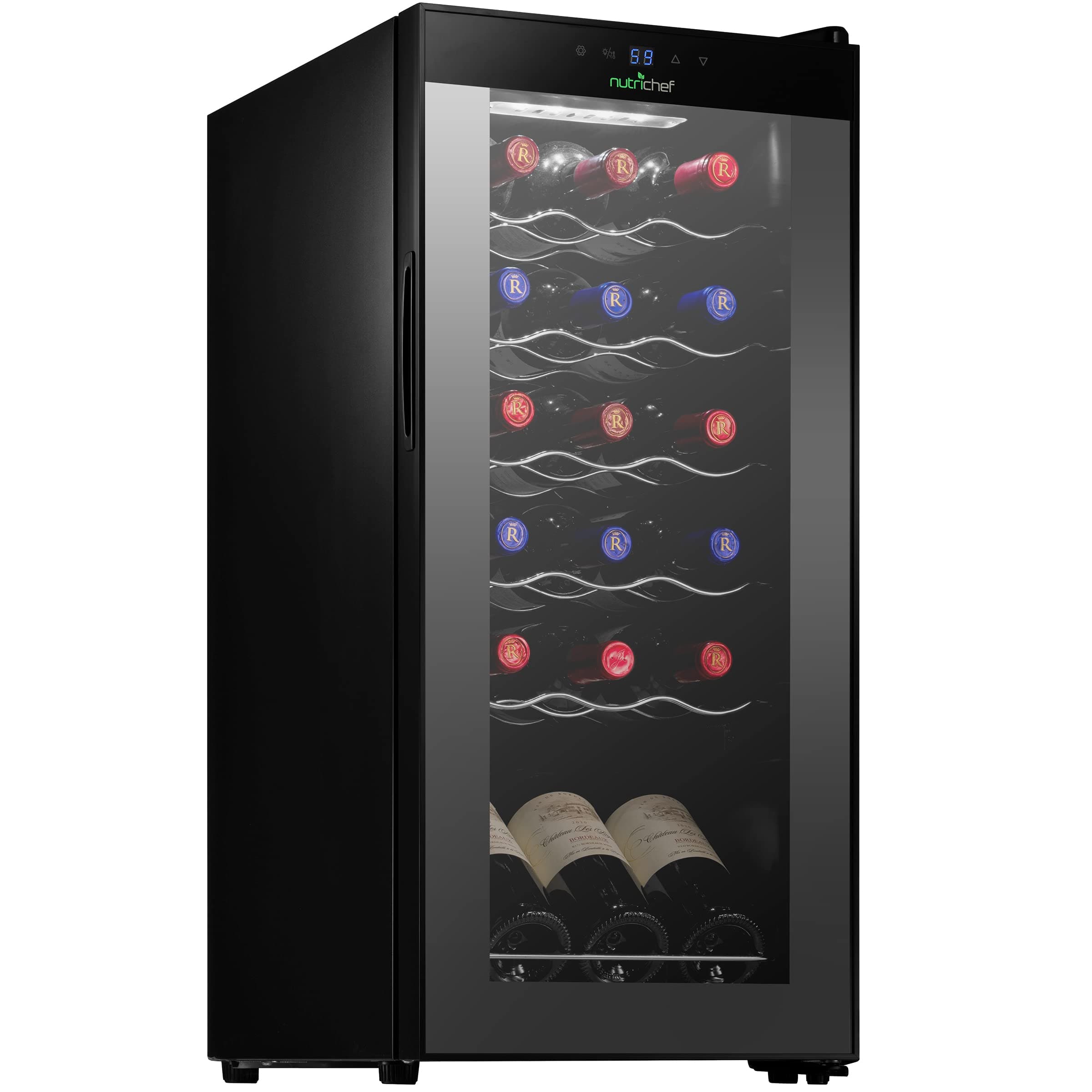 NutriChef - 18-Bottle Slim Wine Fridge, Adjustable Temp 41°F-64°F, Ultra Quiet Operation, (PKCWC180) - Black