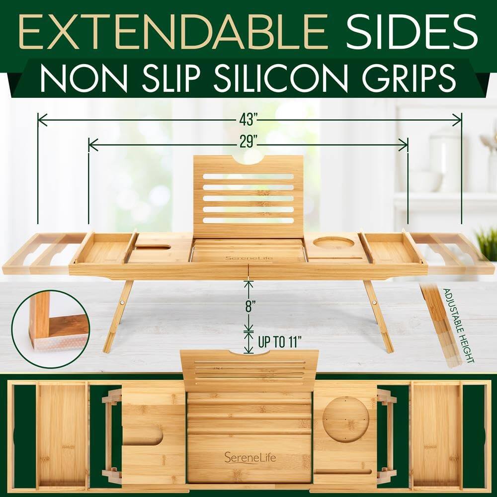 EXTENDABLE SIDES  
NON SLIP SILICON GRIPS  

43"  
29"  
8" - UP TO 11"  
ADJUSTABLE HEIGHT  

SereneLife