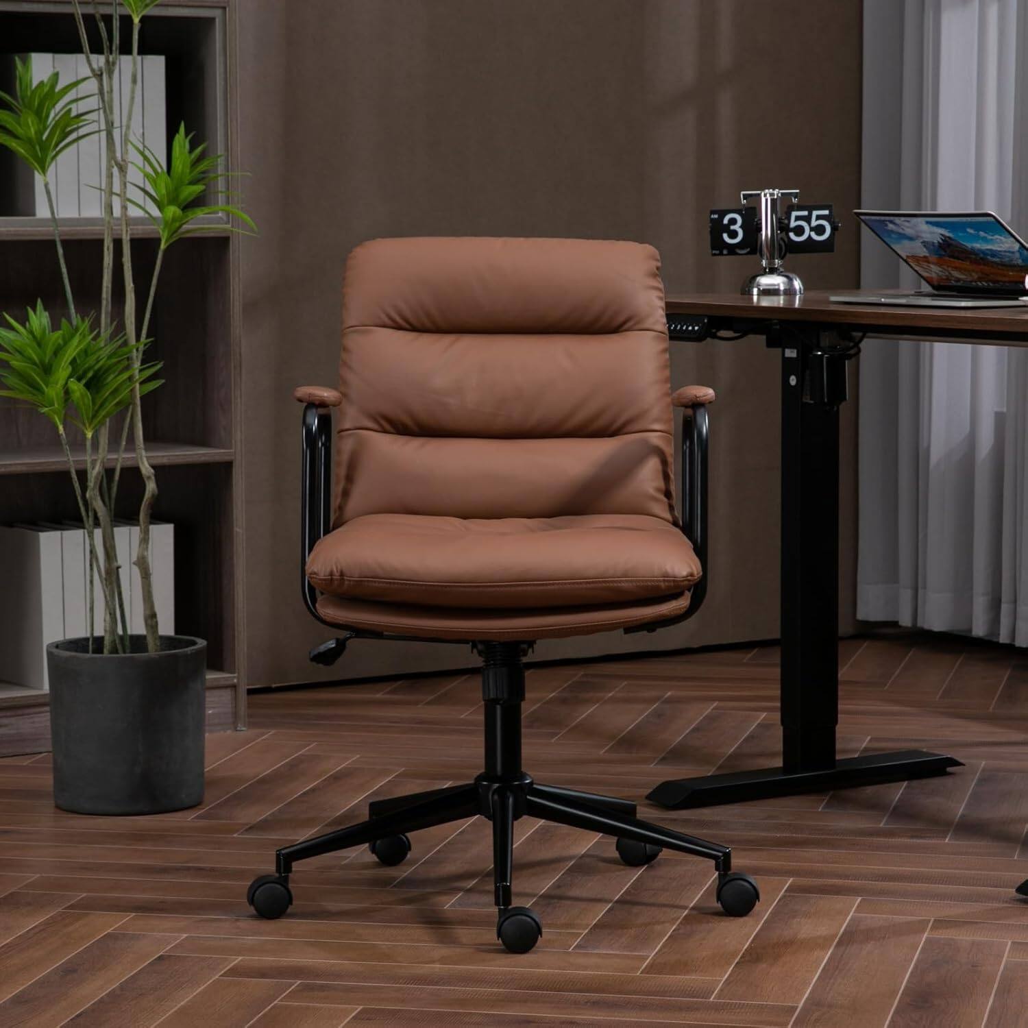 Alt View 8. Trinkets Crazed - Office Executive Chair Adjustable Mid Back Ergonomic Home Desk Chair PU Leather Computer Rolling Swivel Chair  - brow.