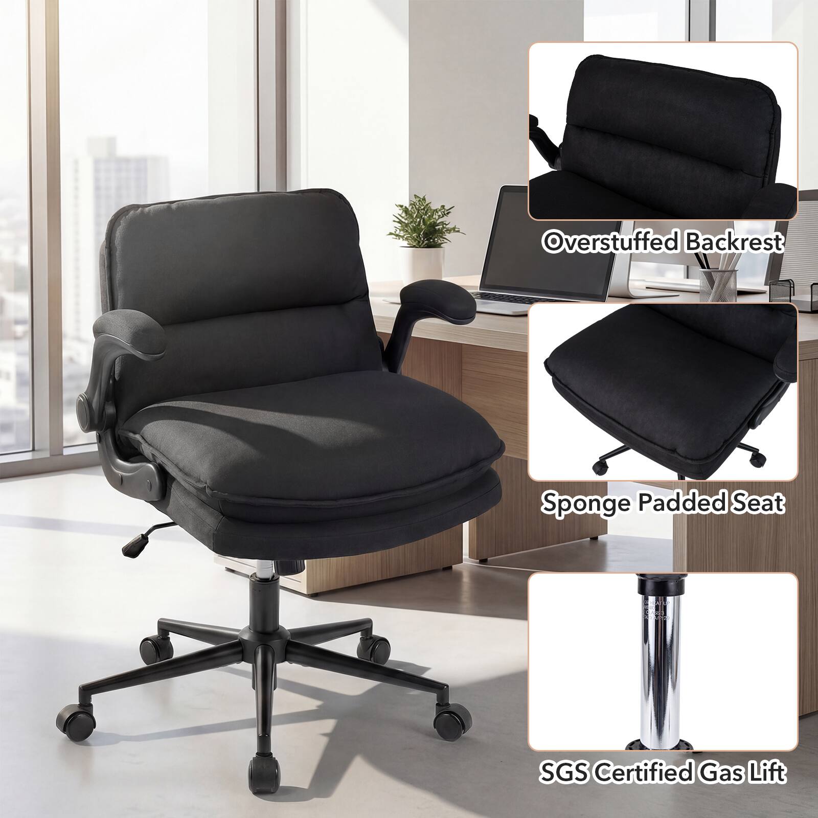 Overstuffed Backrest  
Sponge Padded Seat  
SGS Certified Gas Lift