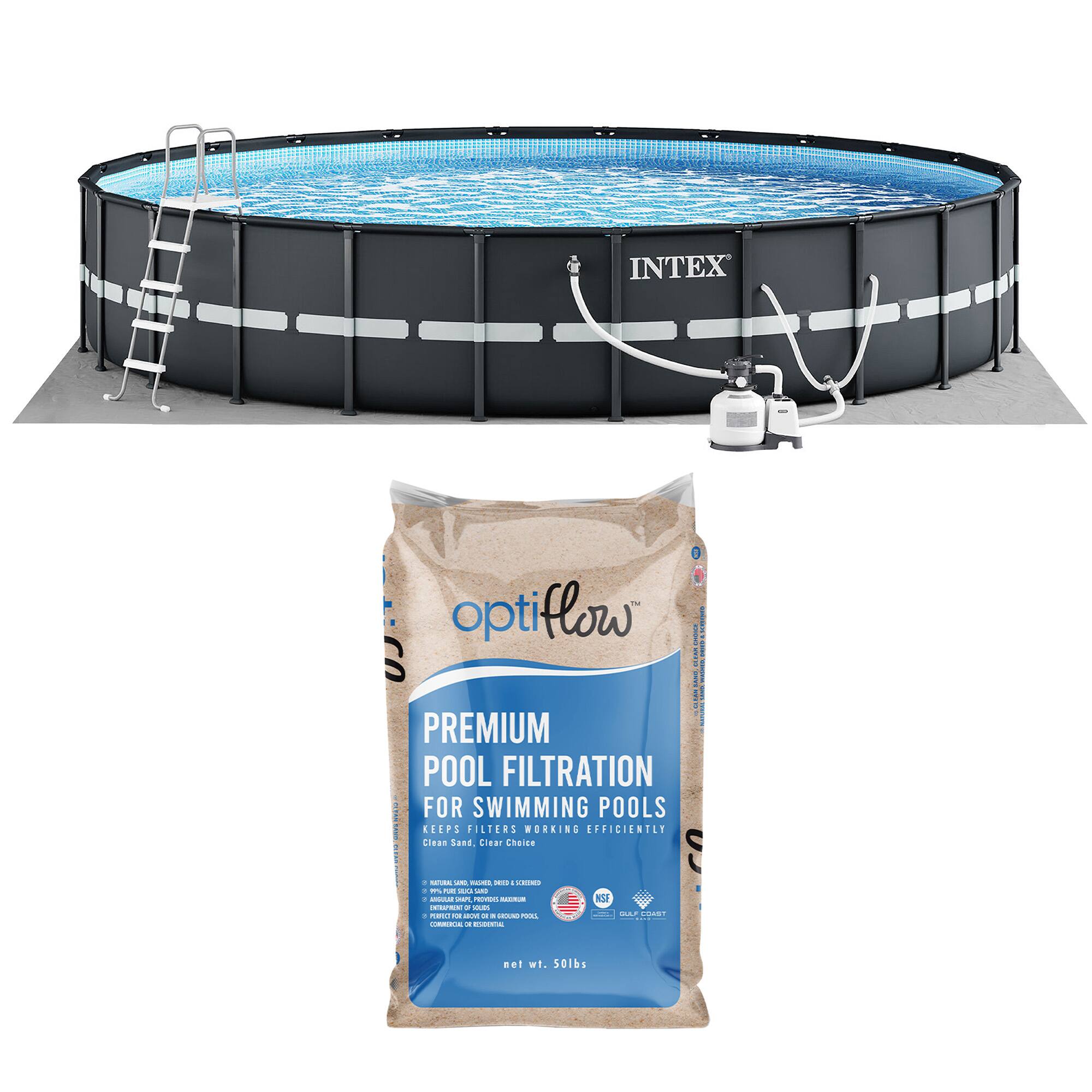 INTEX OptiFlow  
Premium Pool Filtration for Swimming Pools  
Keeps Filters Working Efficiently  
Clean Sand, Clear Choice  
50 lbs  
Net wt. 50 lbs
