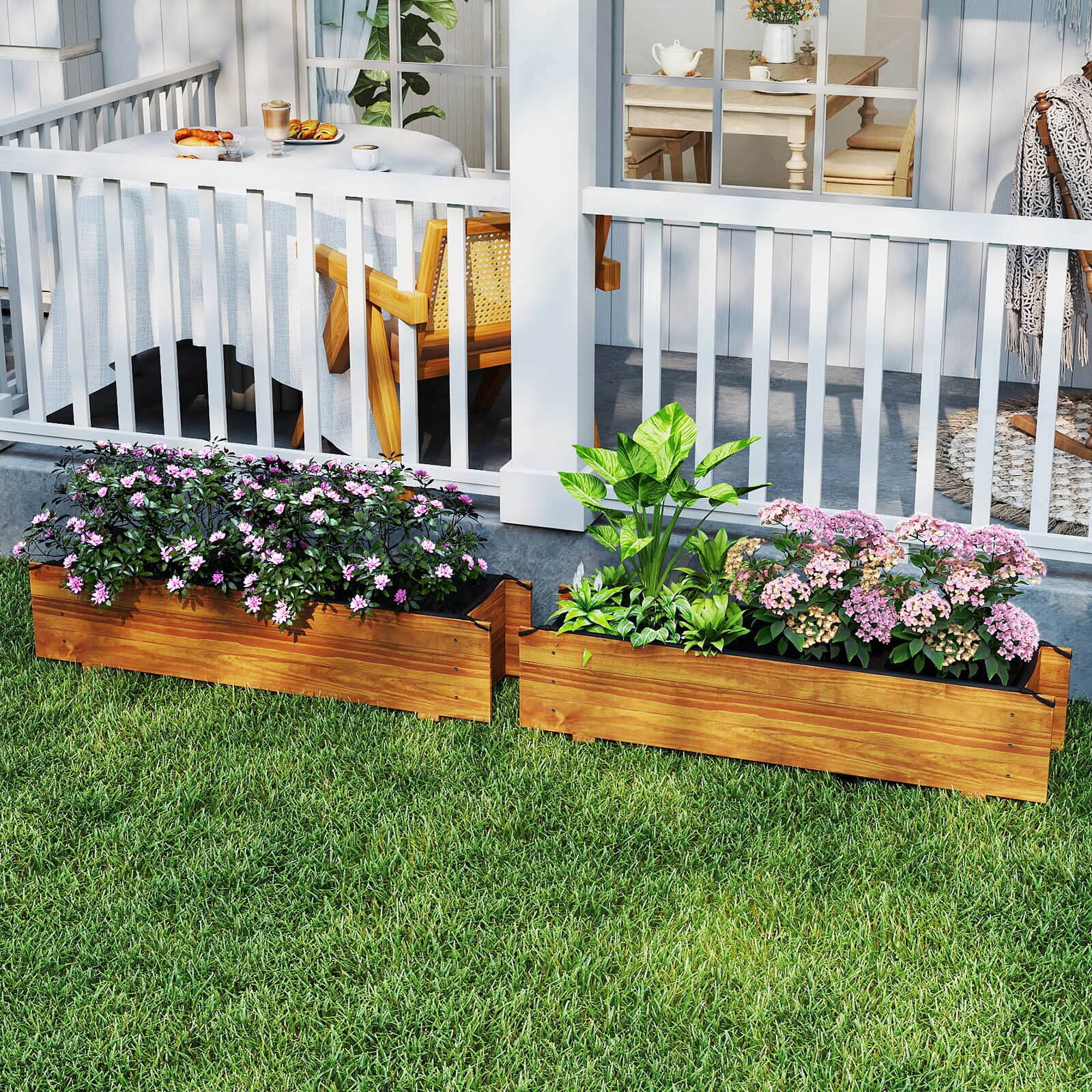 Alt View 1. Costway - Costway 2 PCS Wooden Raised Garden Bed with Drainage Holes, Liner for Vegetable Flower Herb - Natural.