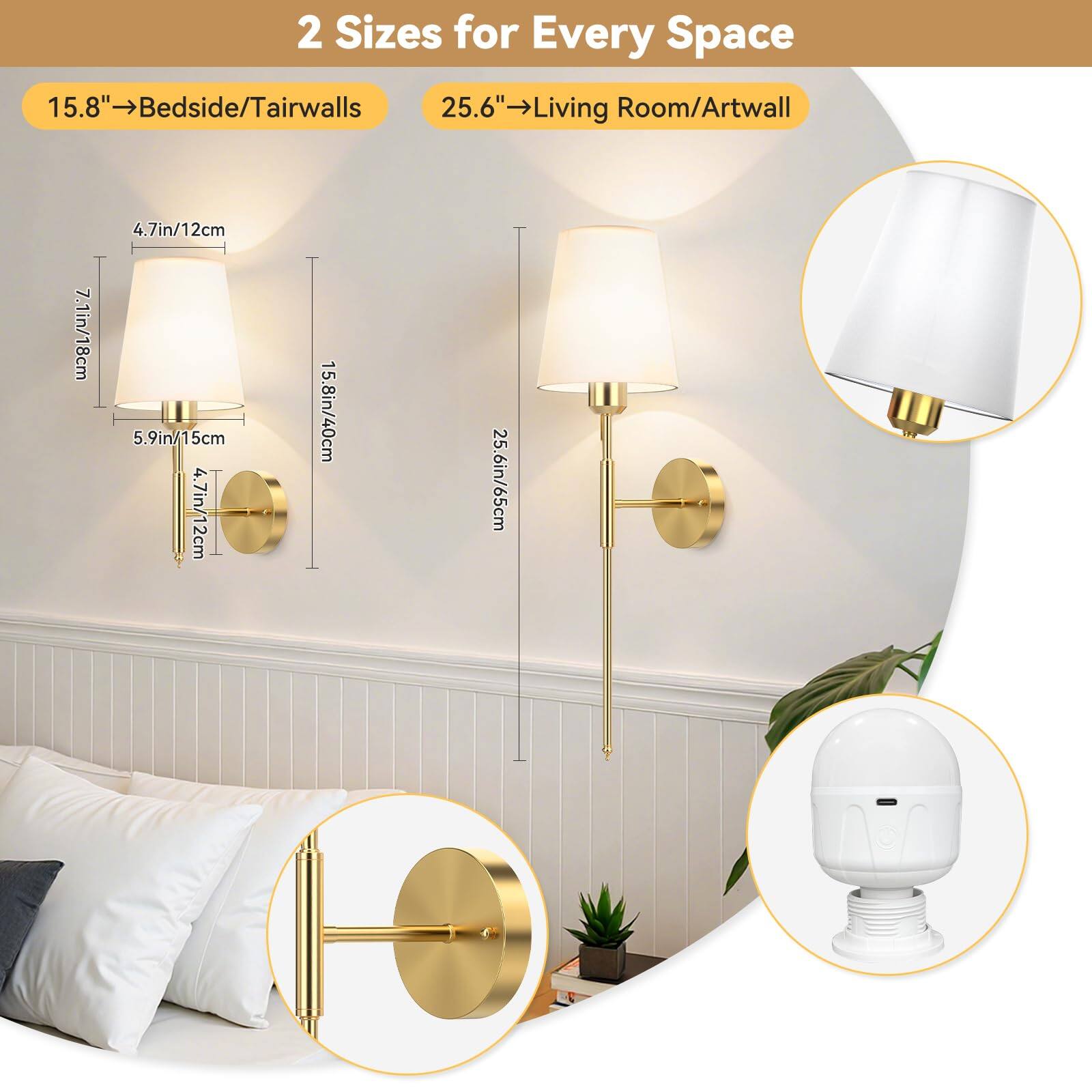 2 Sizes for Every Space

15.8" → Bedside/Tairwalls  
25.6" → Living Room/Artwall

- 7.1in/18cm
- 5.9in/15cm
- 4.7in/12cm
- 15.8in/40cm
- 25.6in/65cm