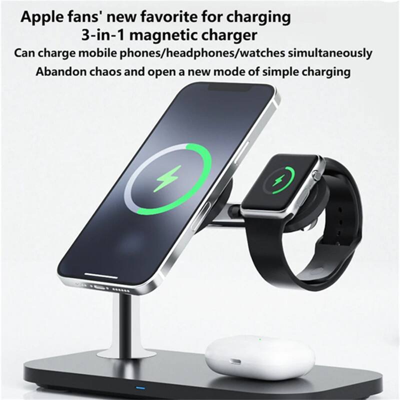 Apple fans' new favorite for charging  
3-in-1 magnetic charger  
Can charge mobile phones/headphones/watches simultaneously  
Abandon chaos and open a new mode of simple charging