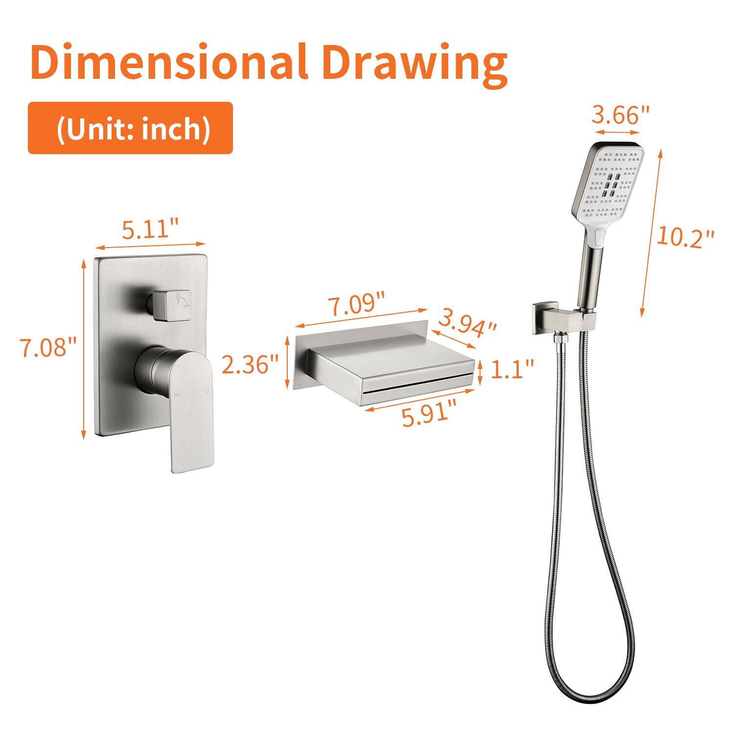 Dimensional Drawing  
(Unit: inch)  

- 3.66"  
- 5.11"  
- 10.2"  
- 7.08"  
- 2.36"  
- 7.09"  
- 3.94"  
- 1.1"  
- 5.91"