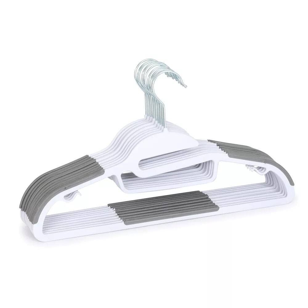 Angle. Elle Decor - Set of 10 Easy-On Non-Slip Hangers, Heavy Duty Plastic with Strap Indents for All Garments - White.