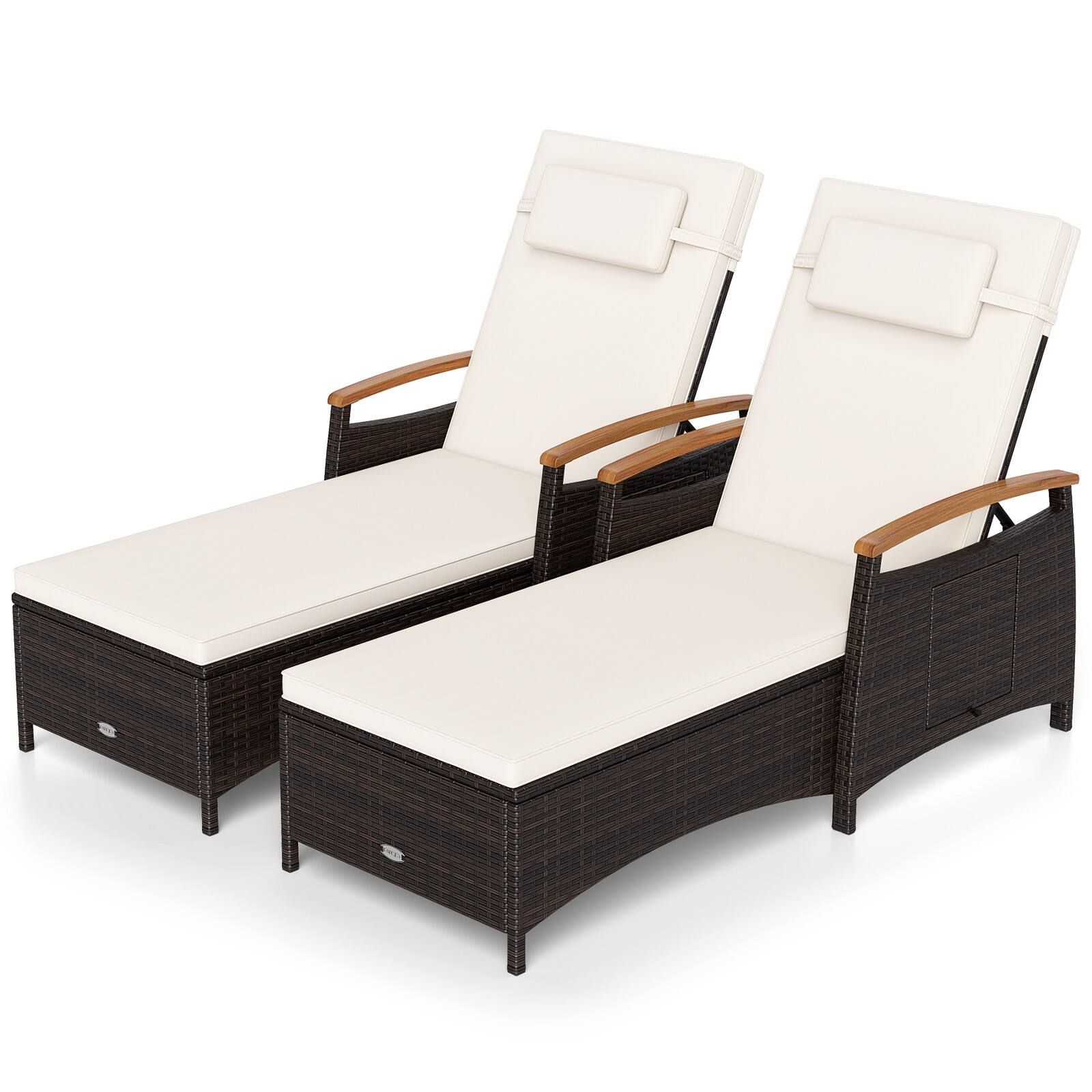 Alt View 1. Costway - Costway 2 PCS Patio Chaise Lounge with 7-Level Adjustable Backrest, Removable Cushion - Mix Brown,Beige.