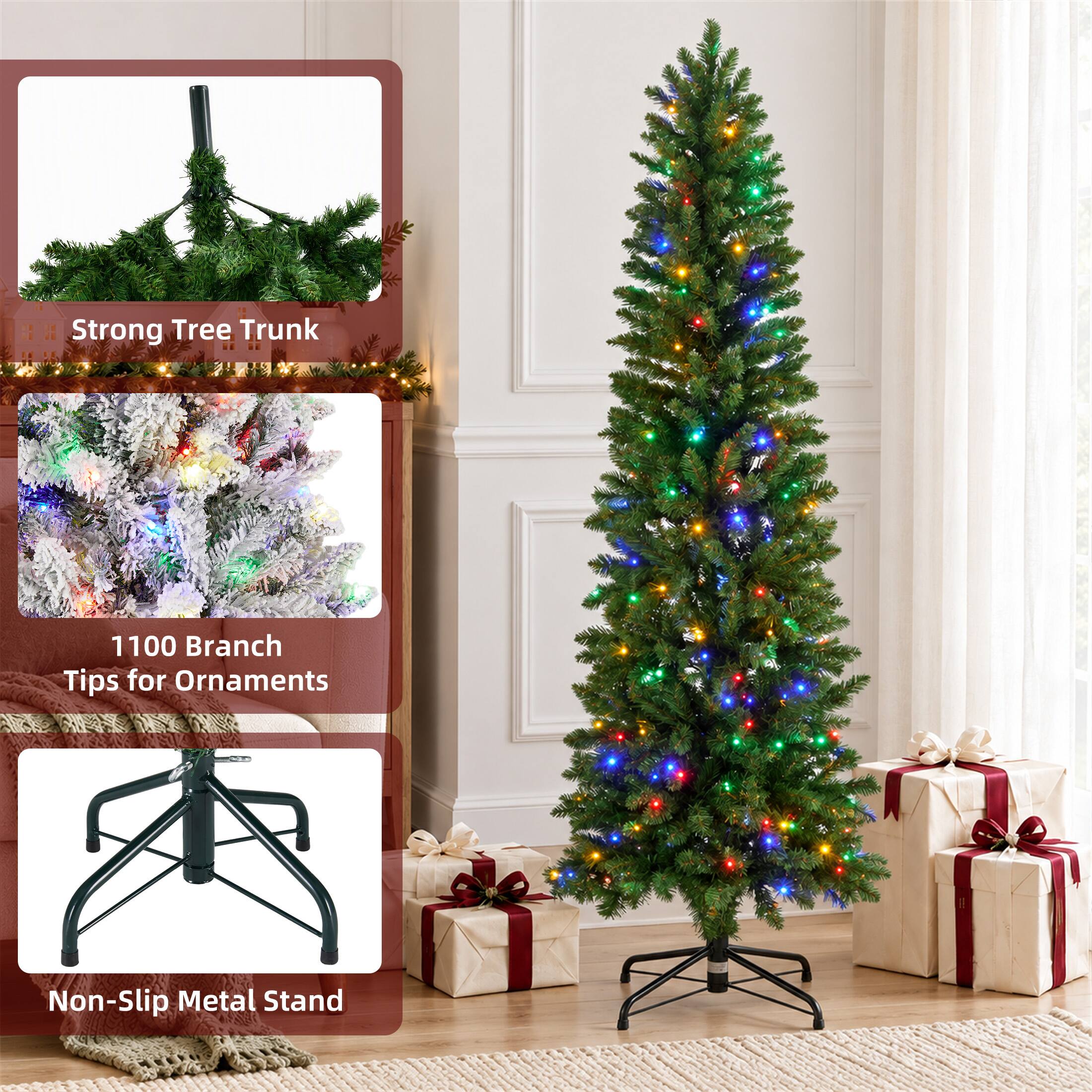 Strong Tree Trunk  
1100 Branch Tips for Ornaments  
Non-Slip Metal Stand