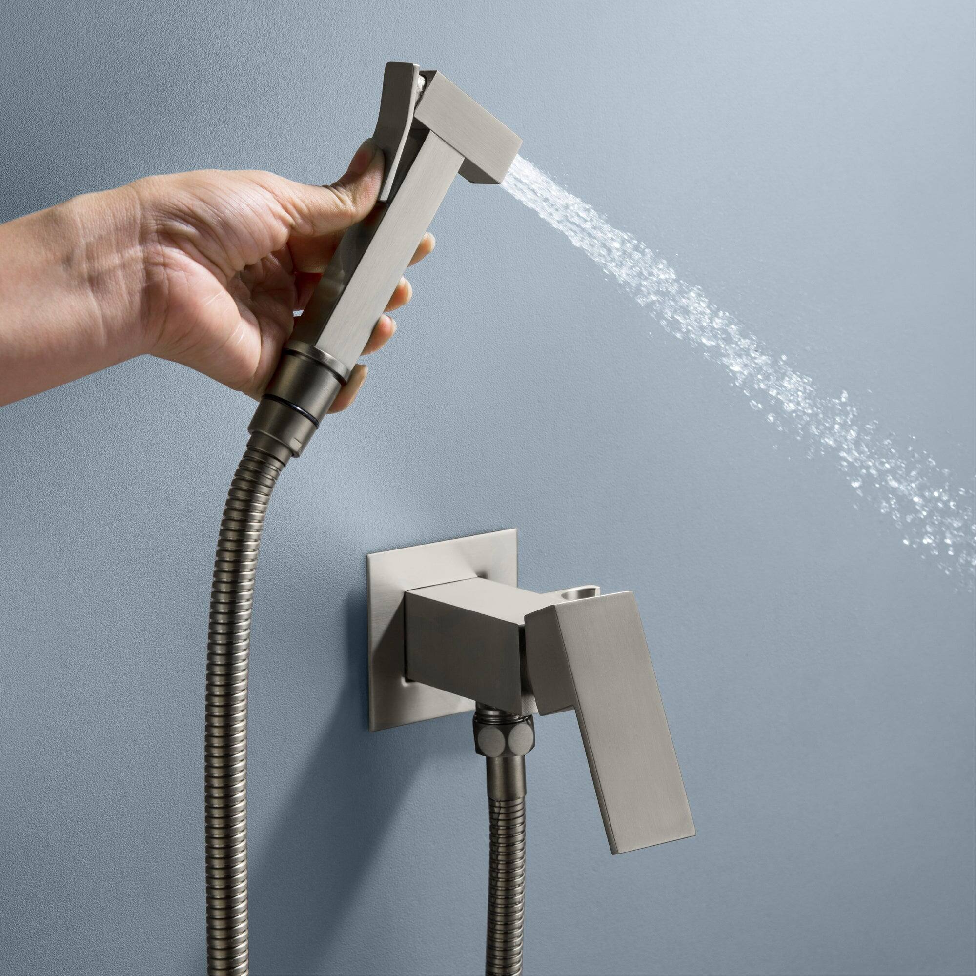 Alt View 2. Boyel Living - Brushed Bidet Sprayer Brass Hot Cold Water 1.2m SUS304 Explosion Proof Hose Dual Mode - Brushed Nickel.