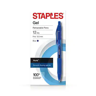STAPLES Gel Retractable Pens
12 Qty
Fine 0.5mm
Blue
Aura™
Smooth-flowing gel ink
100% SATISFACTION GUARANTEED