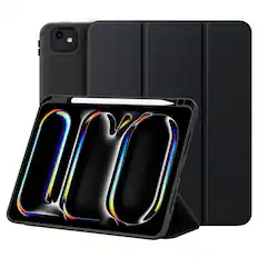 Front. Vena - Folio Case for Apple iPad Pro 11 Inch M5 (2025) with Pencil Holder, Slim Trifold Stand Cover for iPad Pro 11" M4, Black - Black.