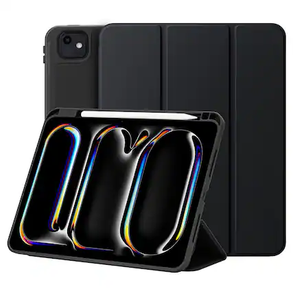 Front. Vena - For Apple iPad Pro 11 Inch Case with Pencil Holder, iPad Pro M4 11 Inch Case Cover (2024) with Slim Trifold Stand, Black - Black.