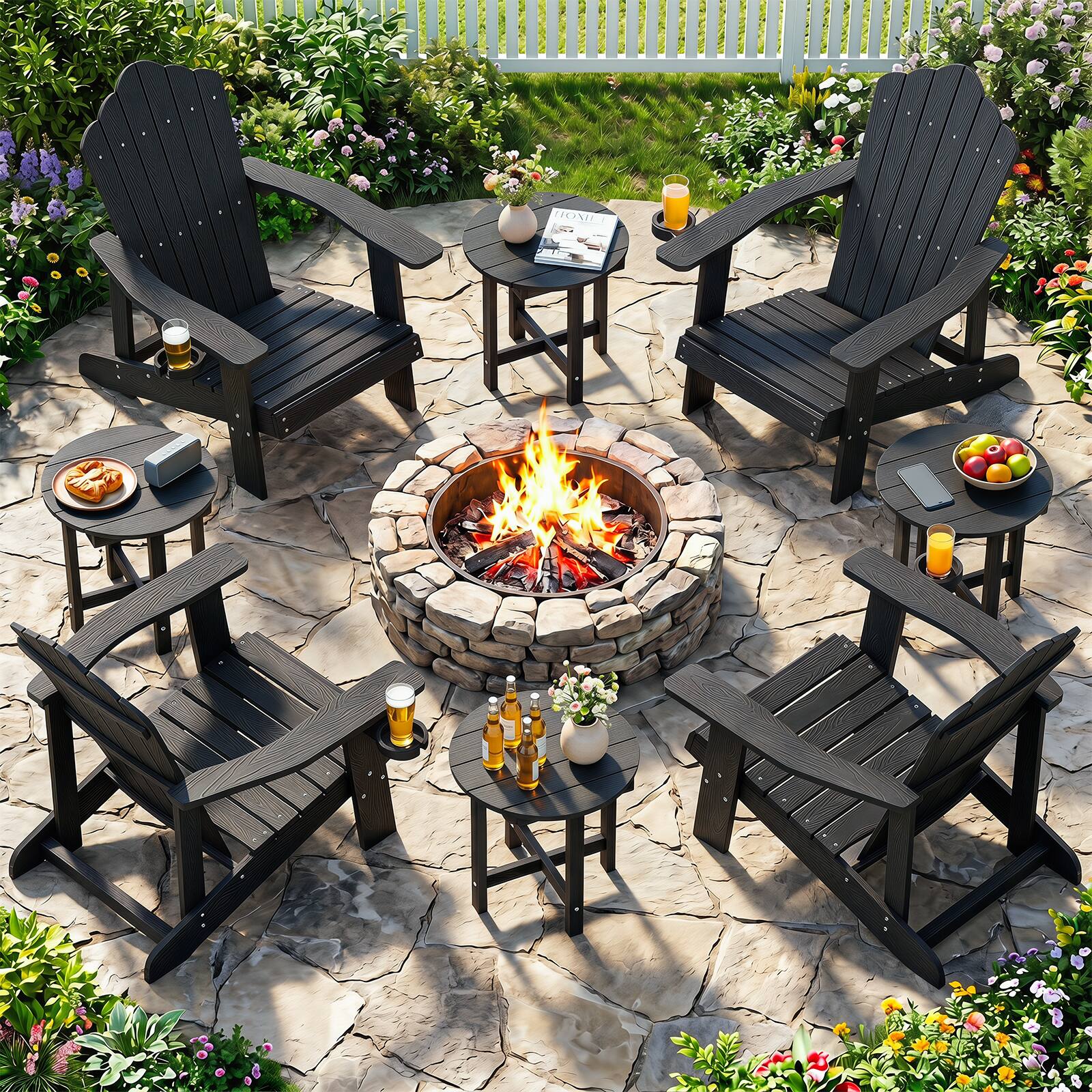 Alt View 5. Costway - Costway 2PCS Outdoor Side Table with Weather-Resistant, Waterproof Top for Patio Deck Pool - Black.