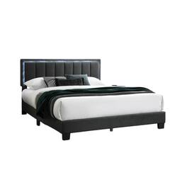 Manhattan Lane - Zemo Queen Size Bed, LED Headboard, Charcoal Gray Wool Upholstery - Charcoal Gray, Black