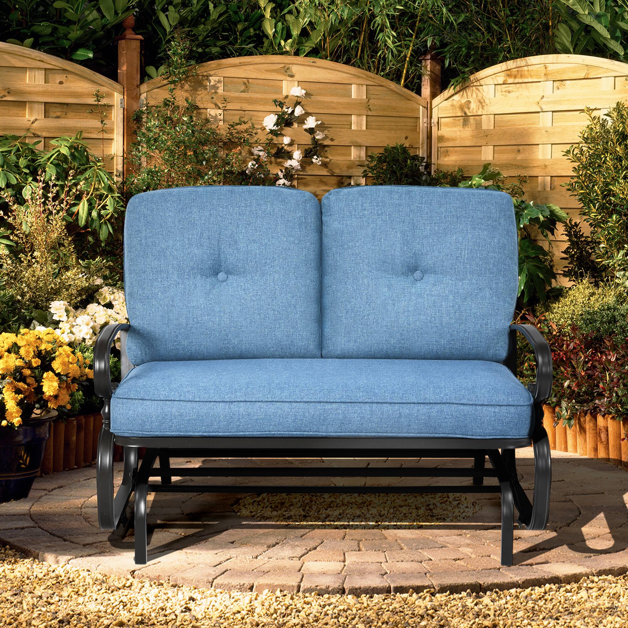 Alt View 7. Gymax - Gymax Patio Swing Glider Chair Rocking Loveseat Bench for 2 Persons w/ Blue Cushions - Blue.