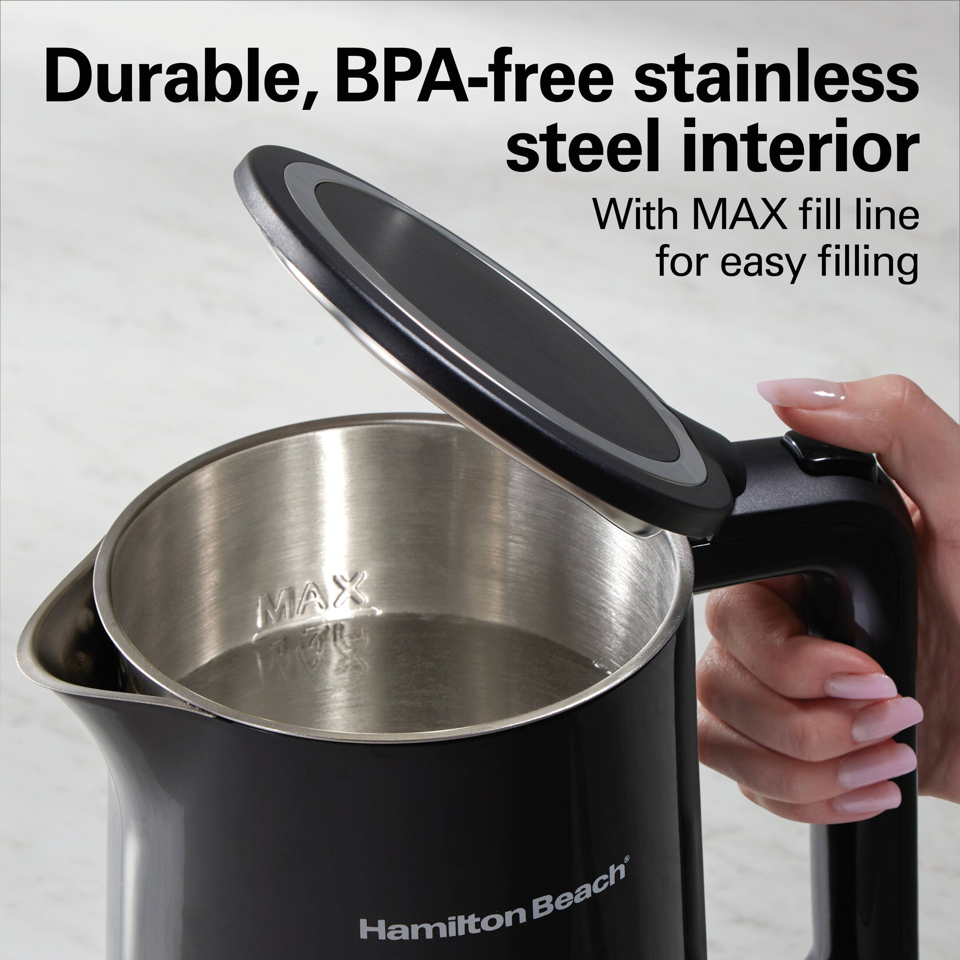 Durable, BPA-free stainless steel interior  
With MAX fill line for easy filling  

Hamilton Beach
