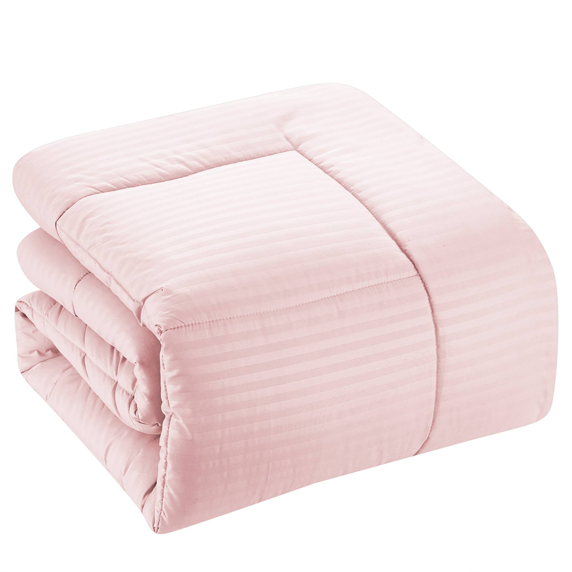 Left. Sweet Home Collection - 8 Piece Embossed Dobby Stripe Bed in a Bag All Season Complete Set with Sheets - King - Pale Pink.